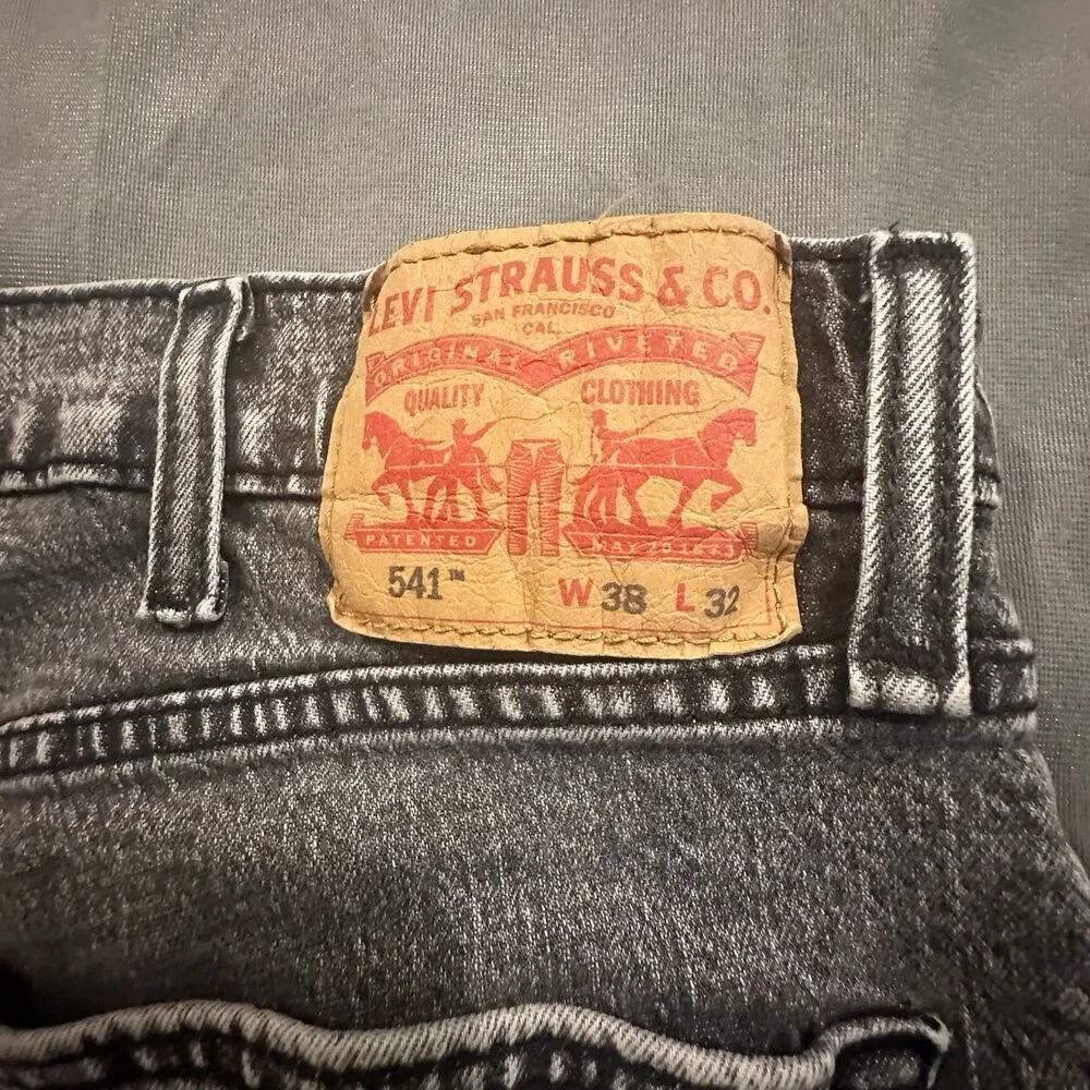 Levis 541 Jeans Men 38x32 Black Acid Wash Faded Denim Relaxed Festival